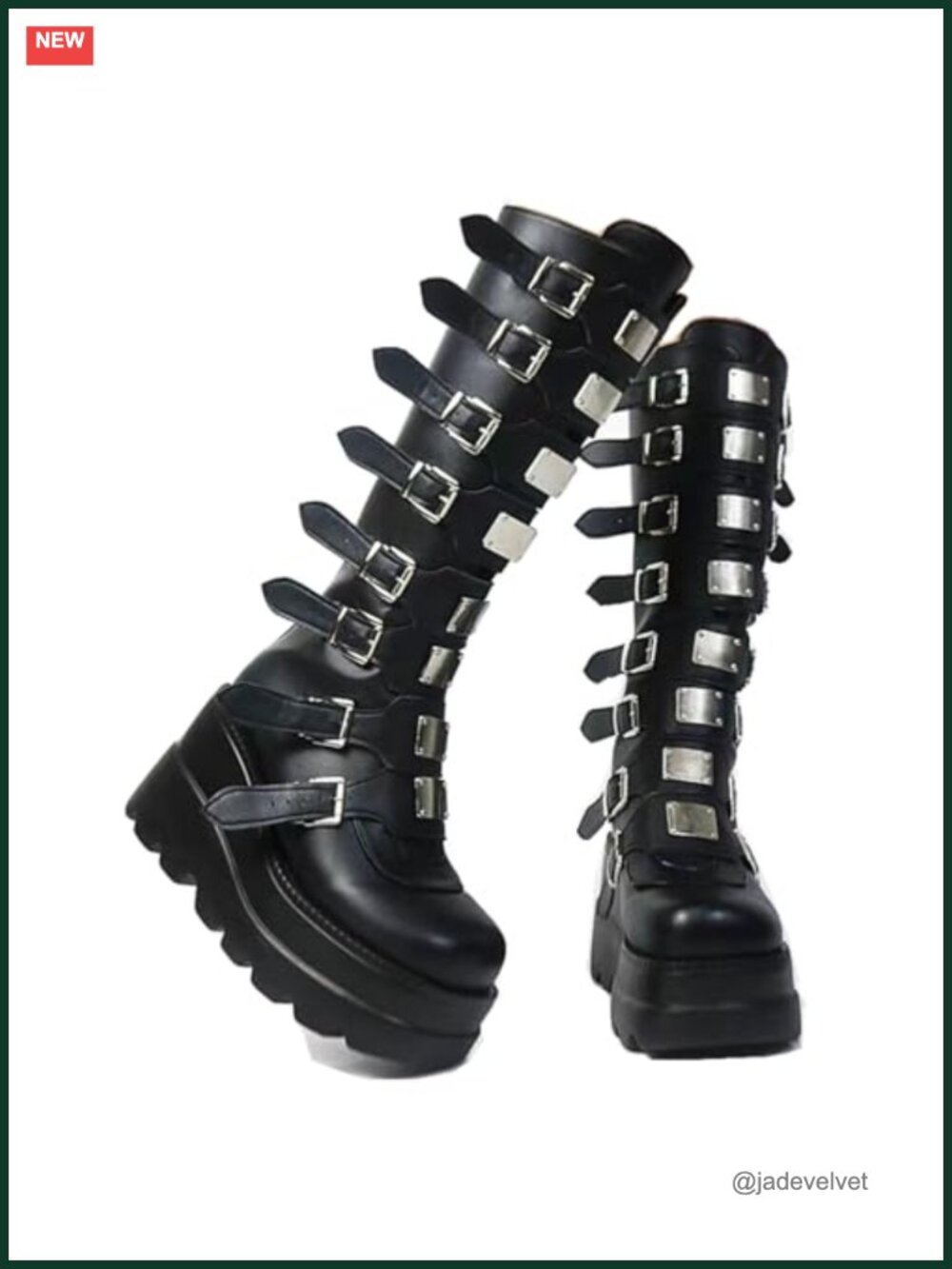 Women's Faux Leather Platform Knee High Boots Zip Buckle Combat